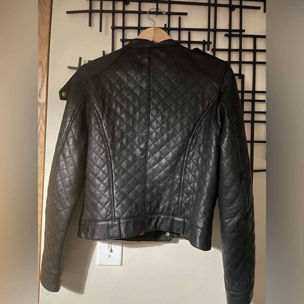 GEORGIOU Studio Women’s 100% Soft Leather Black Motorcycle Jacket Size 10